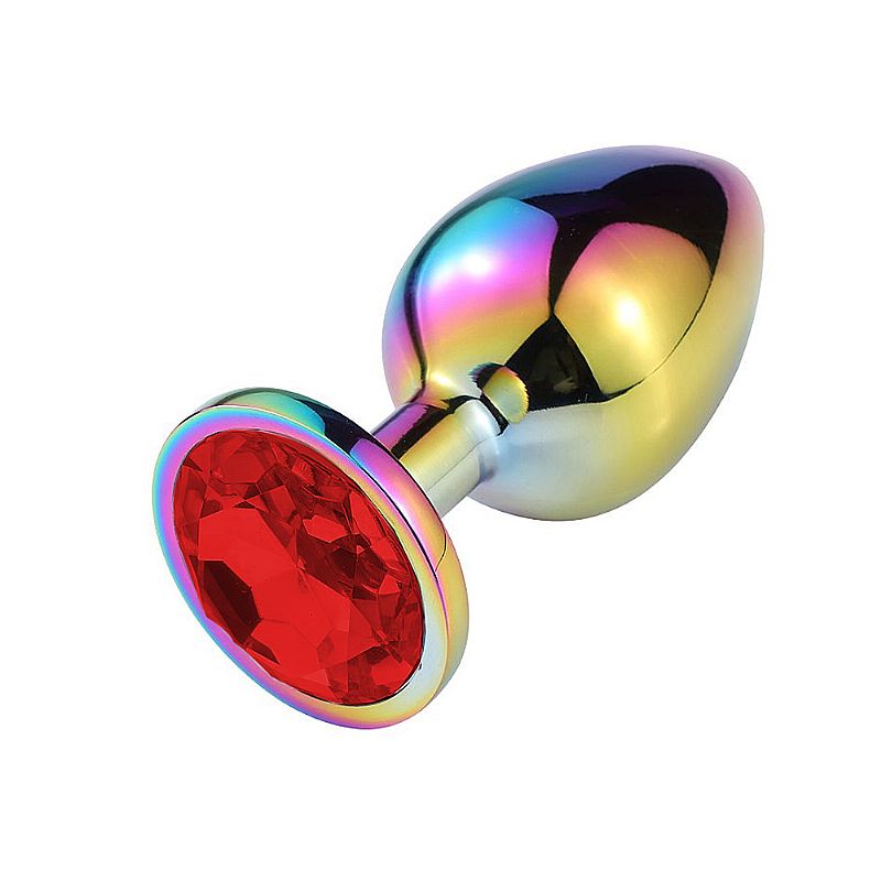Plug Anal de Aço Inoxidável Furta-Cor com Pedra Colorida - Tamanho M (8,1 cm x 3,4 cm) - Estimulador Anal para Dominação - Fascinare - Imagem 5