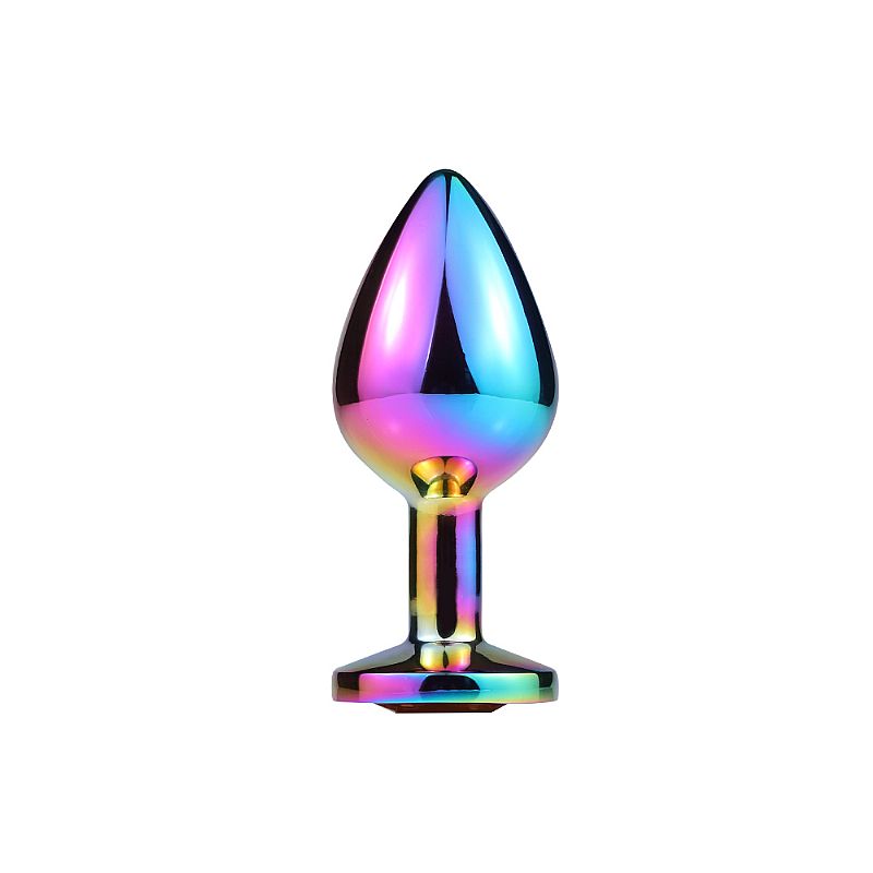 Plug Anal de Aço Inoxidável Furta-Cor com Pedra Colorida - Tamanho M (8,1 cm x 3,4 cm) - Estimulador Anal para Dominação - Fascinare - Imagem 6