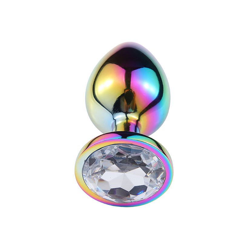 Plug Anal de Aço Inoxidável Furta-Cor com Pedra Colorida - Tamanho M (8,1 cm x 3,4 cm) - Estimulador Anal para Dominação - Fascinare - Imagem 2