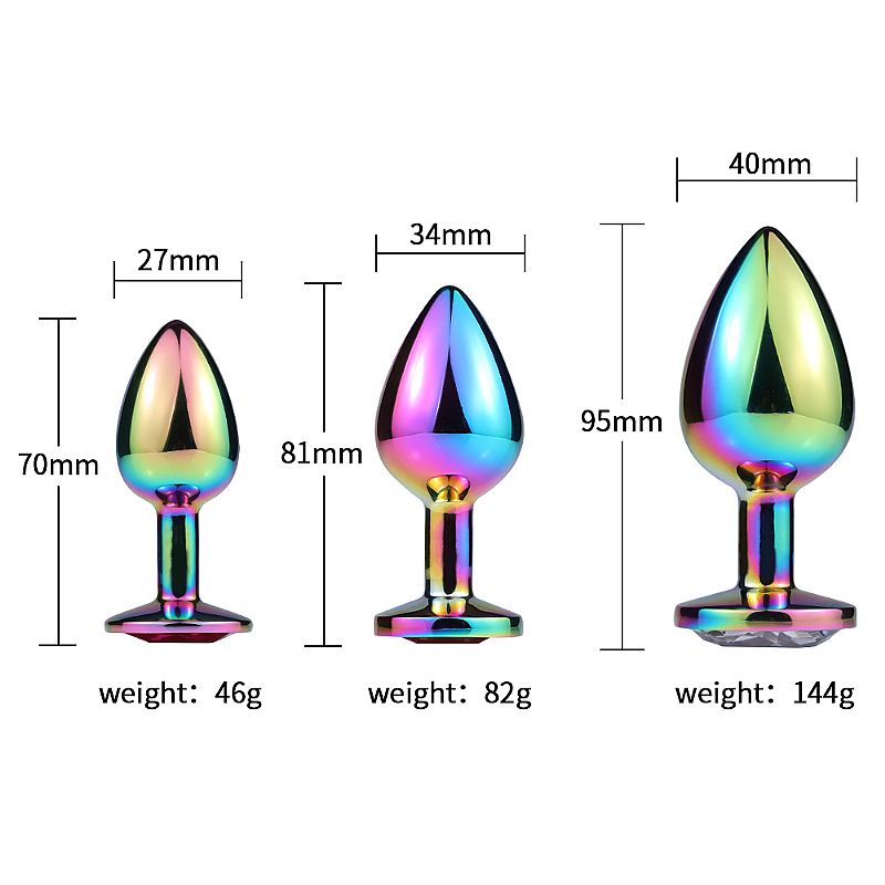 Plug Anal de Aço Inoxidável Furta-Cor com Pedra Colorida - Tamanho M (8,1 cm x 3,4 cm) - Estimulador Anal para Dominação - Fascinare - Imagem 7