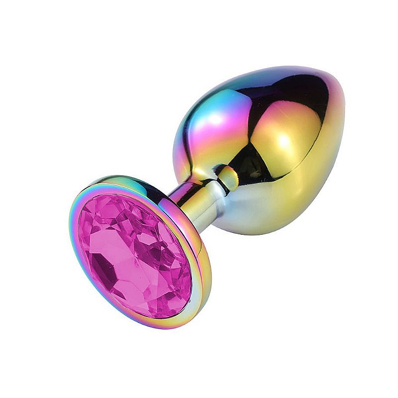 Plug Anal de Aço Inoxidável Furta-Cor com Pedra Colorida - Tamanho M (8,1 cm x 3,4 cm) - Estimulador Anal para Dominação - Fascinare - Imagem 3