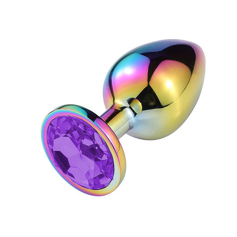 Plug Anal de Aço Inoxidável Furta-Cor com Pedra Colorida - Tamanho M (8,1 cm x 3,4 cm) - Estimulador Anal para Dominação - Fascinare - Imagem 4
