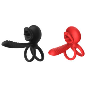 Anel Peniano de Silicone Macio Duplo com Língua Vibratória e App: 9 Modos de Vibrações -  Recarregável USB