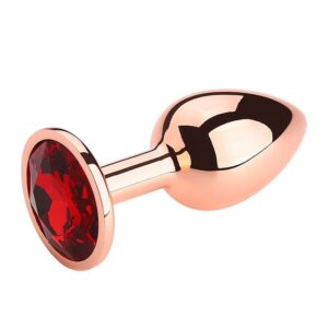 Plug Anal de Aço Rosé com Cristal Vermelho Fascinare — Tamanho P, Estimulador Anal Premium em Aço Polido Espelhado com Joia Brilhante Vermelha, Base Segura